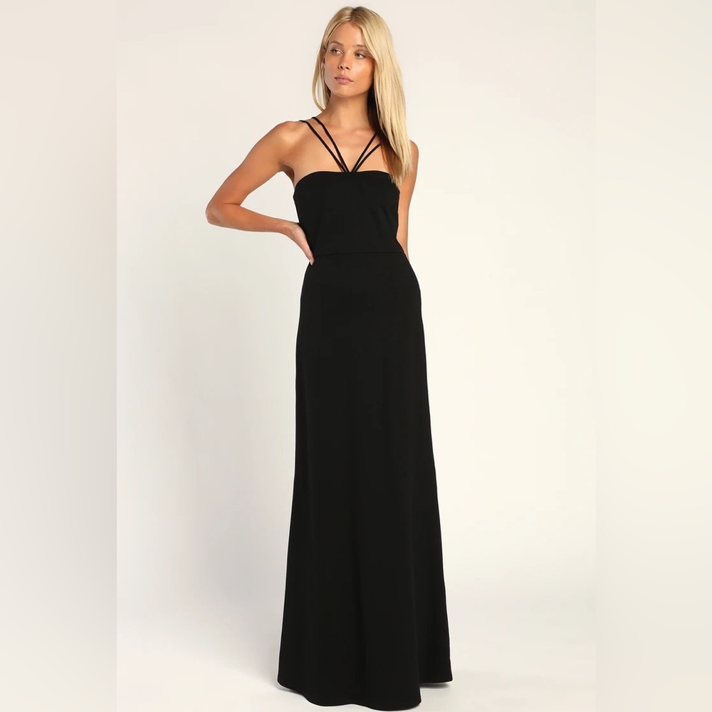 Lulus Forever Glamour Black Strappy Maxi Dress